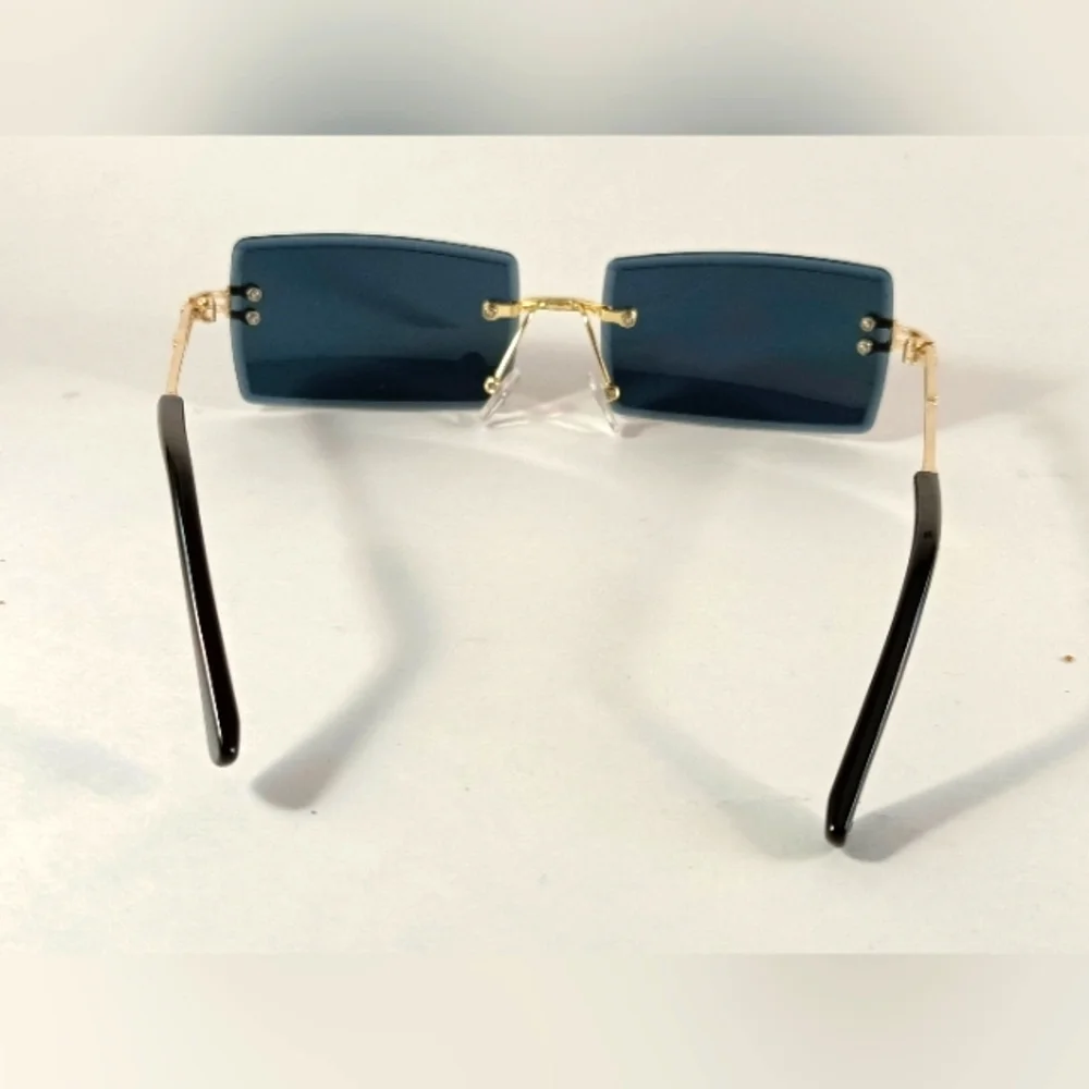 Rimless Rectangular Sunglasses Black Unisex Metal Frame